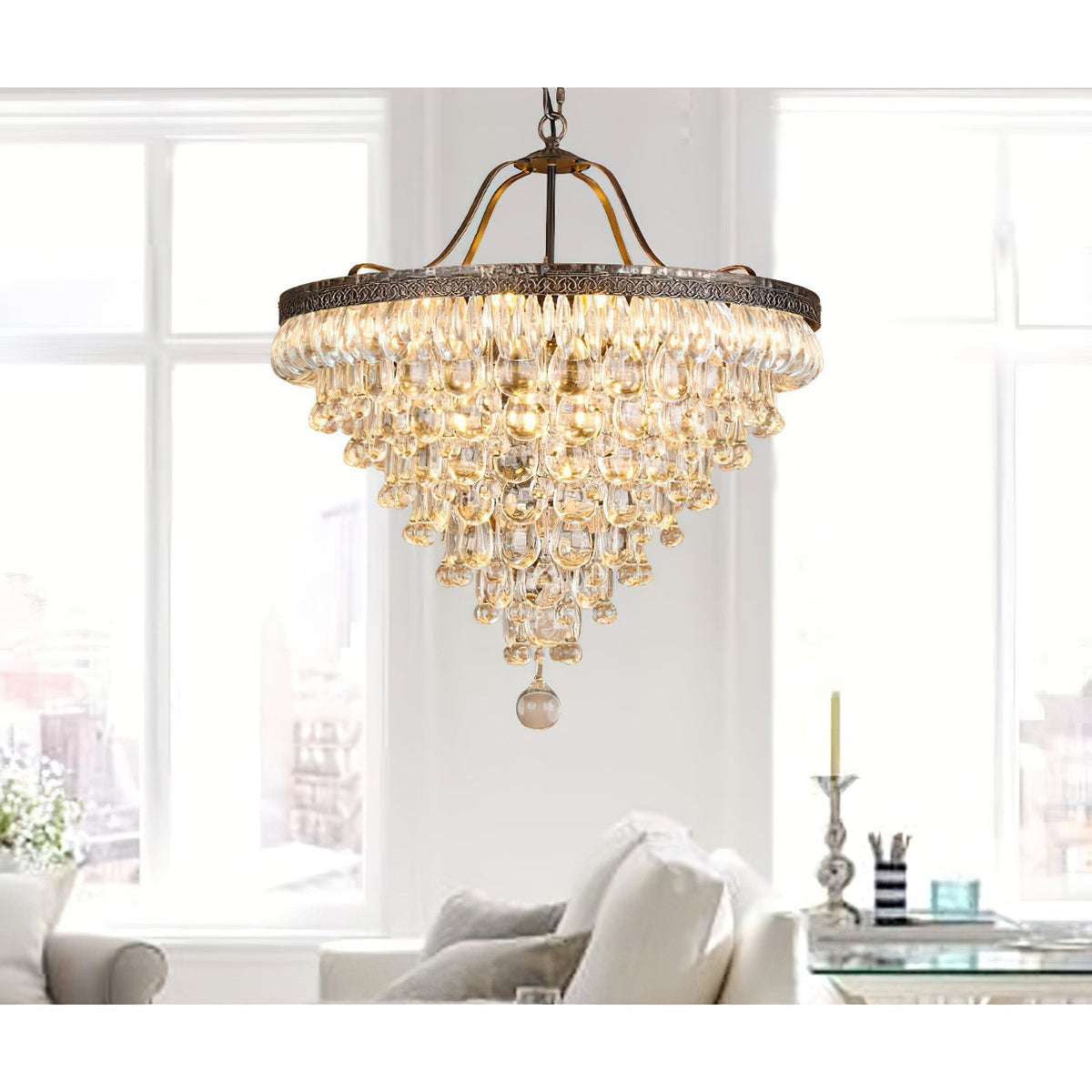 Crystal Tiered Iron Chandelier with Bronze Finish – Multi-Light Statement Fixture for Dining Room & Foyer | Thomler
