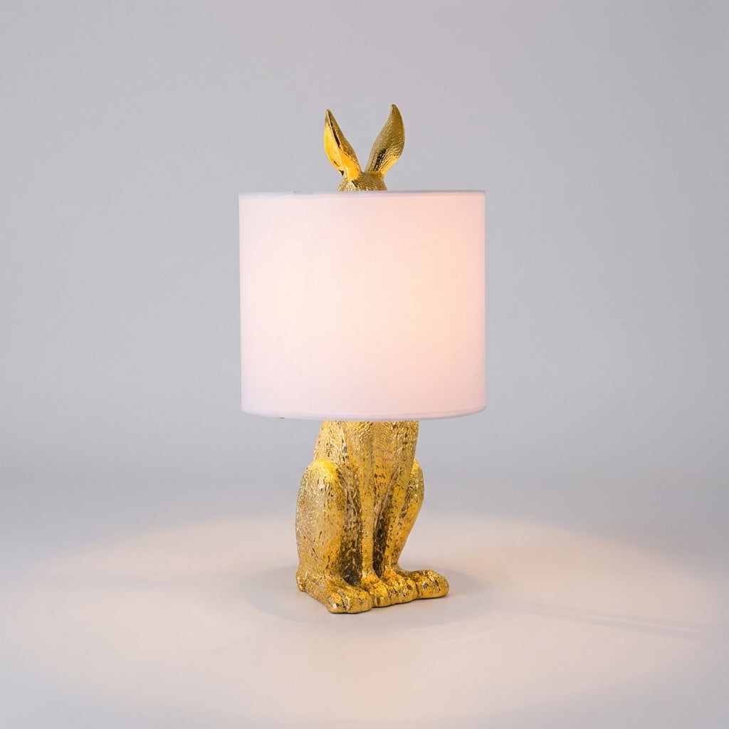 Table Lamp Resin Rabbit 25.0 cm Gold Bedroom Living Room Decorative Accent Light Linen Shade E27 Animal Sculpture | Thomler