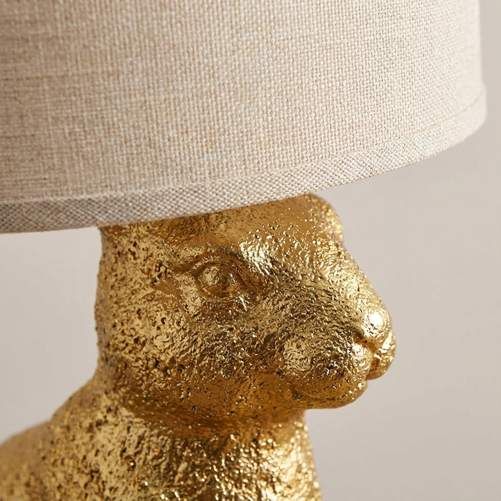 Table Lamp Resin Rabbit 25.0 cm Gold Bedroom Living Room Decorative Accent Light Linen Shade E27 Animal Sculpture | Thomler