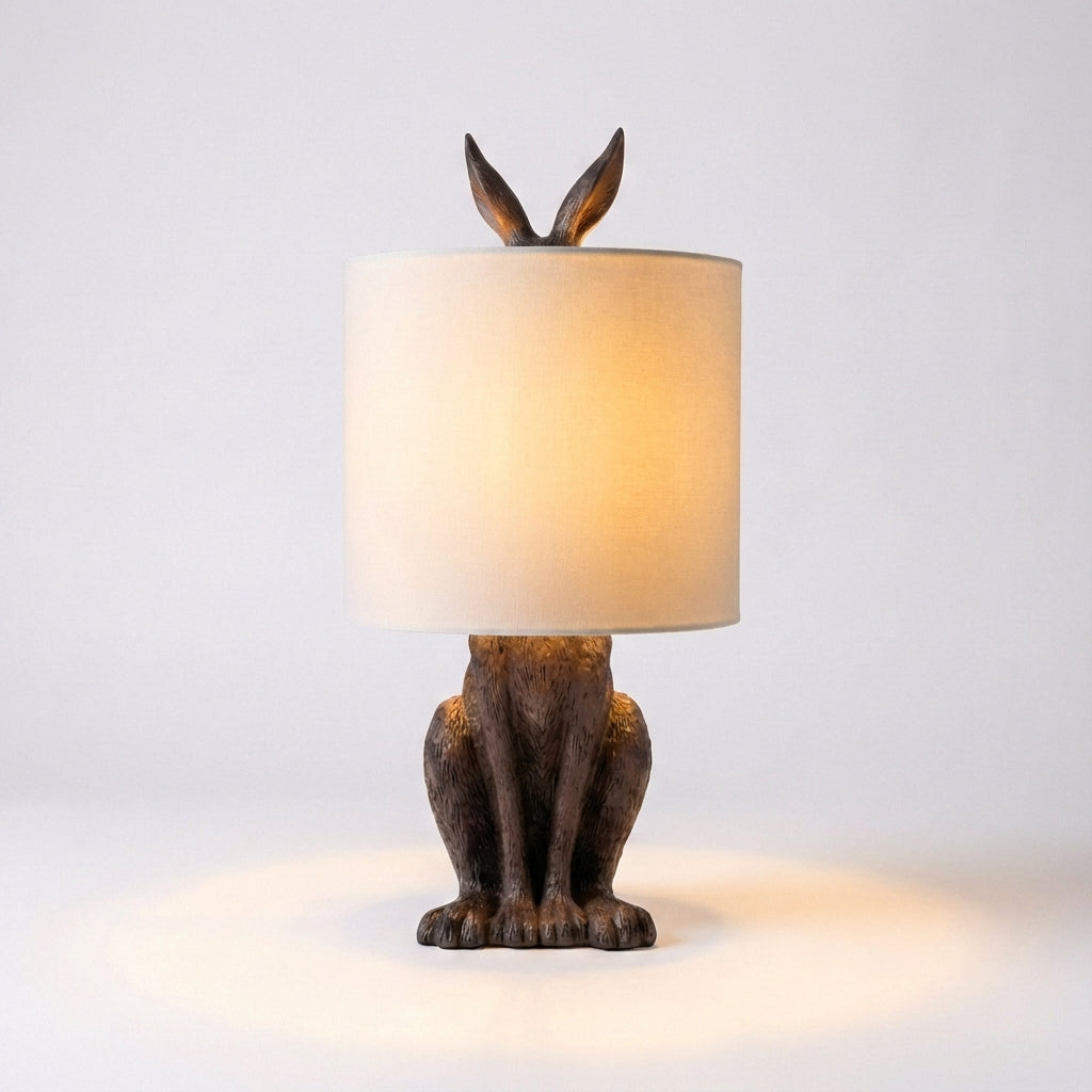 Table Lamp Resin Rabbit 25.0 cm Gold Bedroom Living Room Decorative Accent Light Linen Shade E27 Animal Sculpture | Thomler