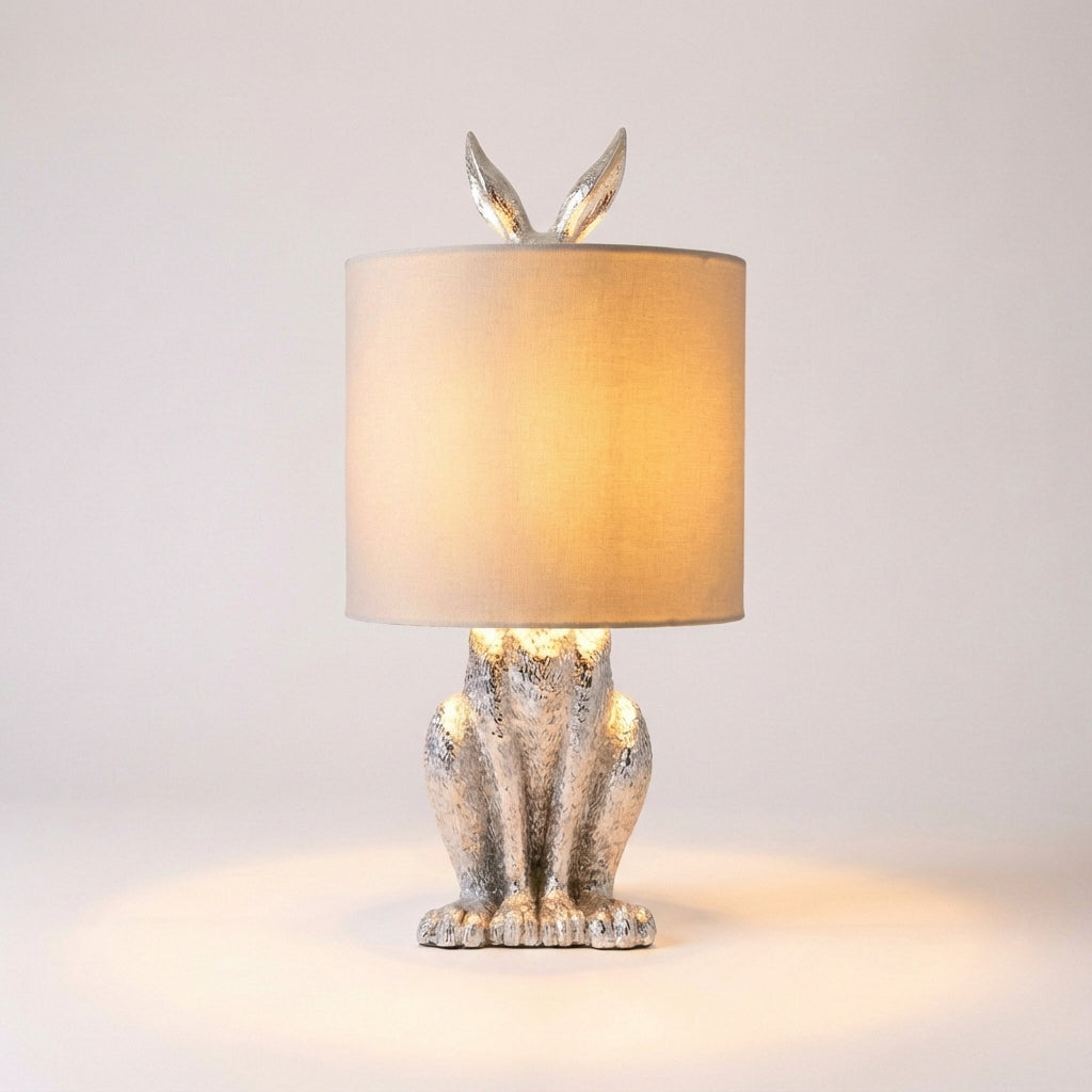 Table Lamp Resin Rabbit 25.0 cm Gold Bedroom Living Room Decorative Accent Light Linen Shade E27 Animal Sculpture | Thomler