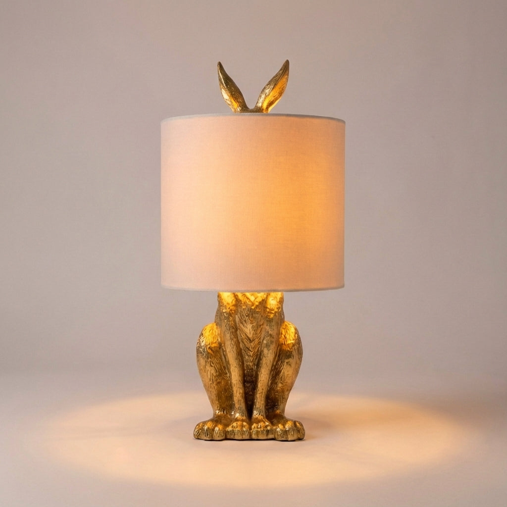 Table Lamp Resin Rabbit 25.0 cm Gold Bedroom Living Room Decorative Accent Light Linen Shade E27 Animal Sculpture | Thomler