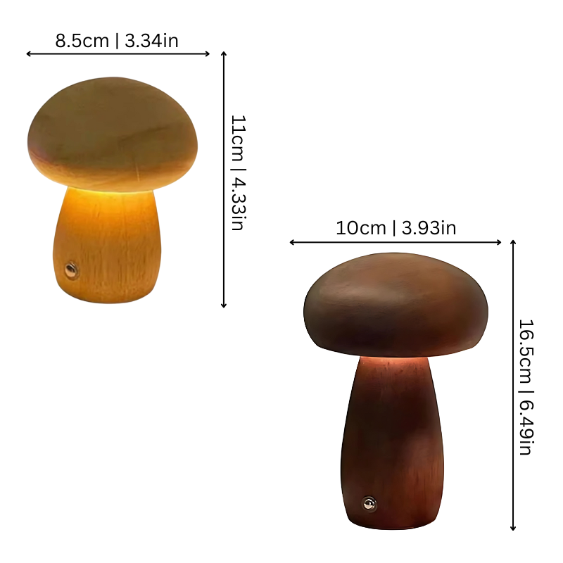 Mushroom Table Lamp Cordless Dimmable LED Touch Night Light Solid Wood Bedside Desk Lamp for Bedroom Nursery Kids Room Living Room Reading | Thomler