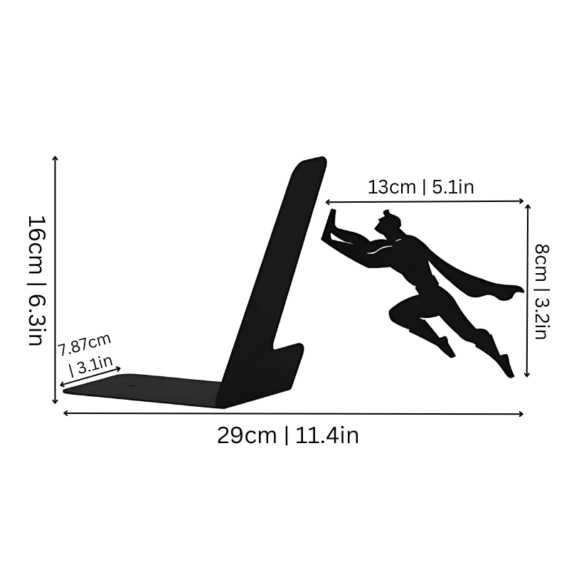 Magnetic Superhero Bookend for Shelves – Floating Book Holder Stand for Home Office Living Room Bedroom – Decorative Metal Book Support | Thomler