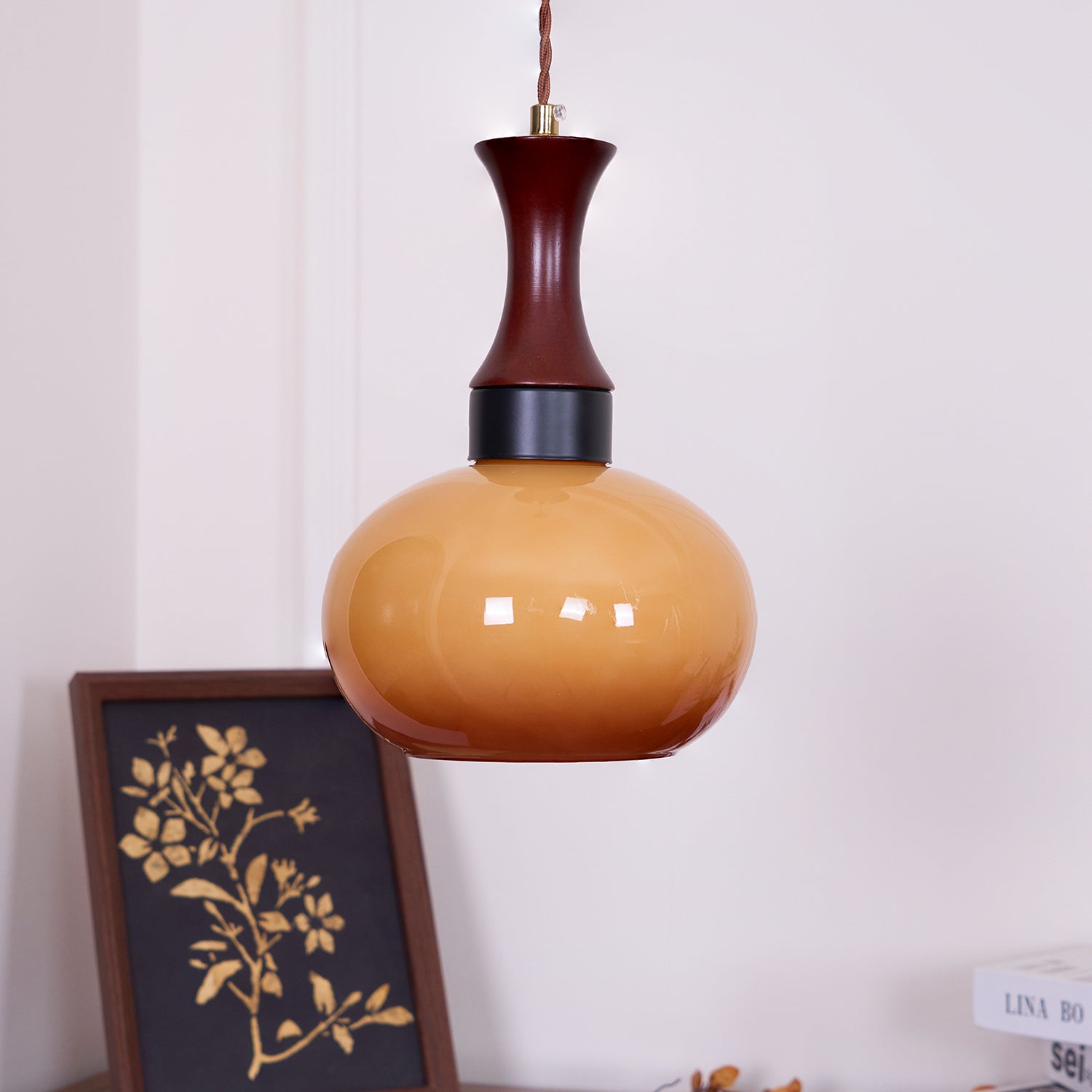 Pendant Light Glass 7 in Brown Dining Room Kitchen Island Ceiling Lamp Adjustable Height | Thomler