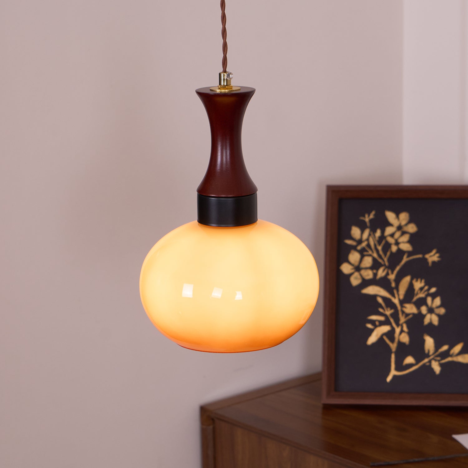 Pendant Light Glass 7 in Brown Dining Room Kitchen Island Ceiling Lamp Adjustable Height | Thomler