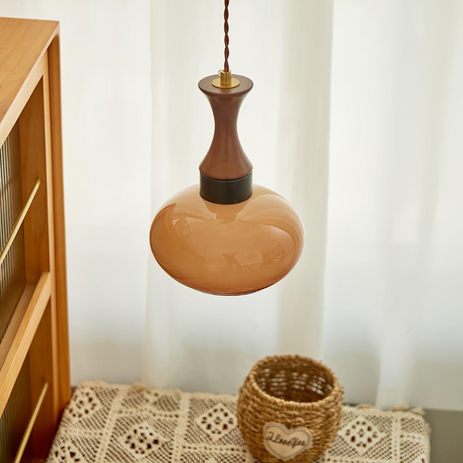 Pendant Light Glass 7 in Brown Dining Room Kitchen Island Ceiling Lamp Adjustable Height | Thomler