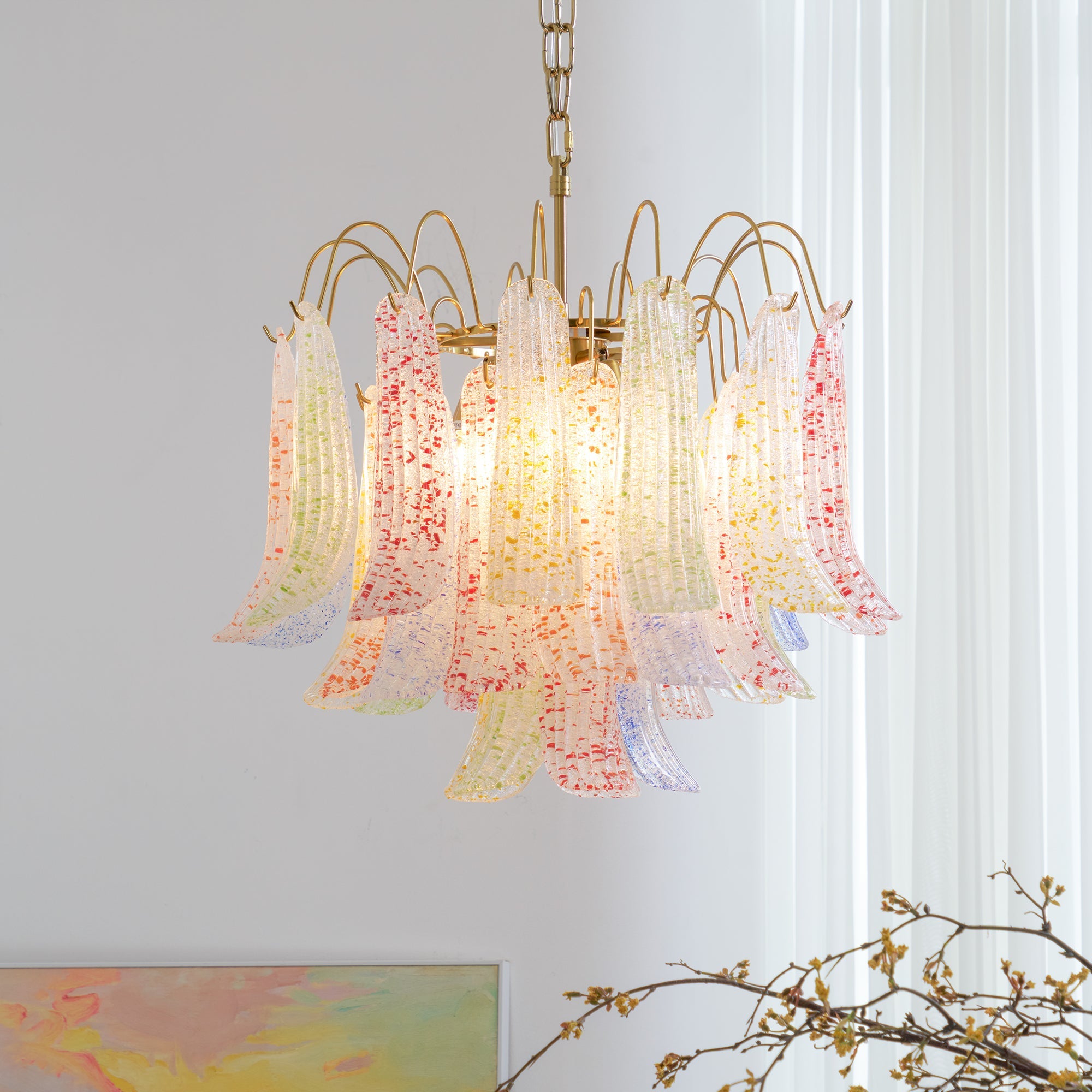 Chandelier Murano Glass 19.7 in Colorful Ceiling Lighting Dining Room Decorative Multi Bulb Hanging Fixture | Thomler