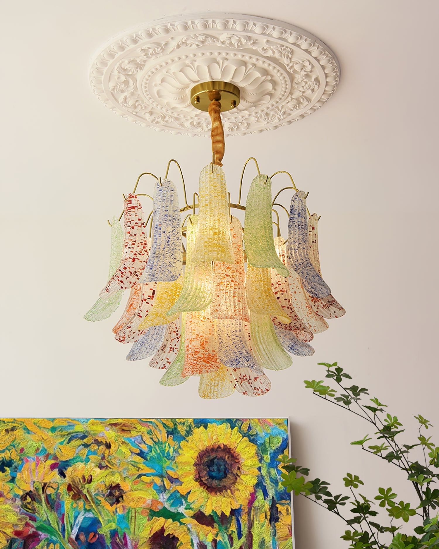 Chandelier Murano Glass 19.7 in Colorful Ceiling Lighting Dining Room Decorative Multi Bulb Hanging Fixture | Thomler