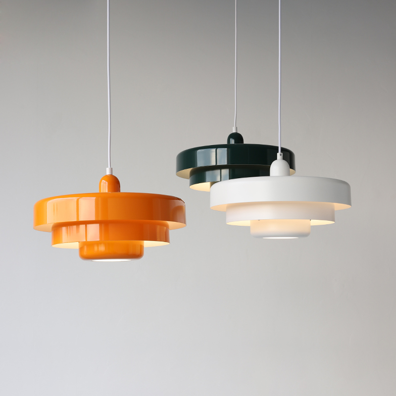 Round Metal Pendant Light 14-Inch Industrial Farmhouse Ceiling Fixture for Kitchen Island Dining Room Bedroom E26 Socket Green Orange | Thomler