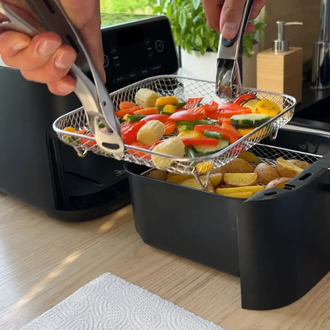 Mehrschichtige Körbe für Heißluftfritteusen mit 2 kostenlosen hitzebeständigen Zangen