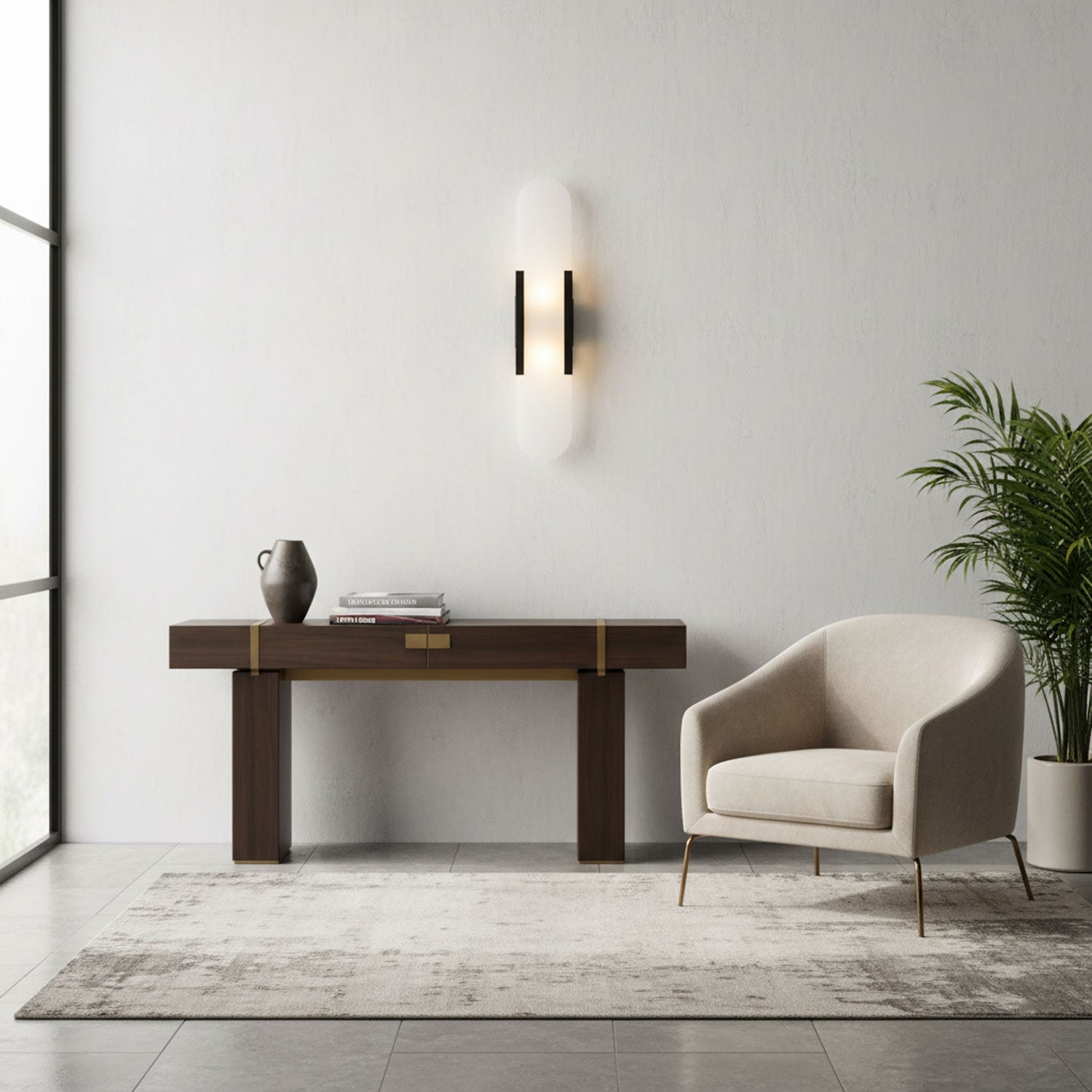 Melange Elongated Alabaster Wall Lamp 13.8 in White Brass Indoor Lighting Decorative Modern Sconce | Thomler