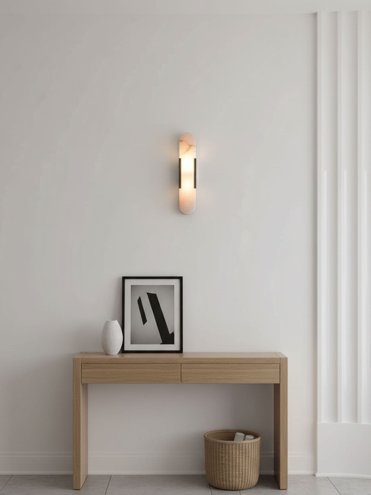 Melange Elongated Alabaster Wall Lamp 13.8 in White Brass Indoor Lighting Decorative Modern Sconce | Thomler