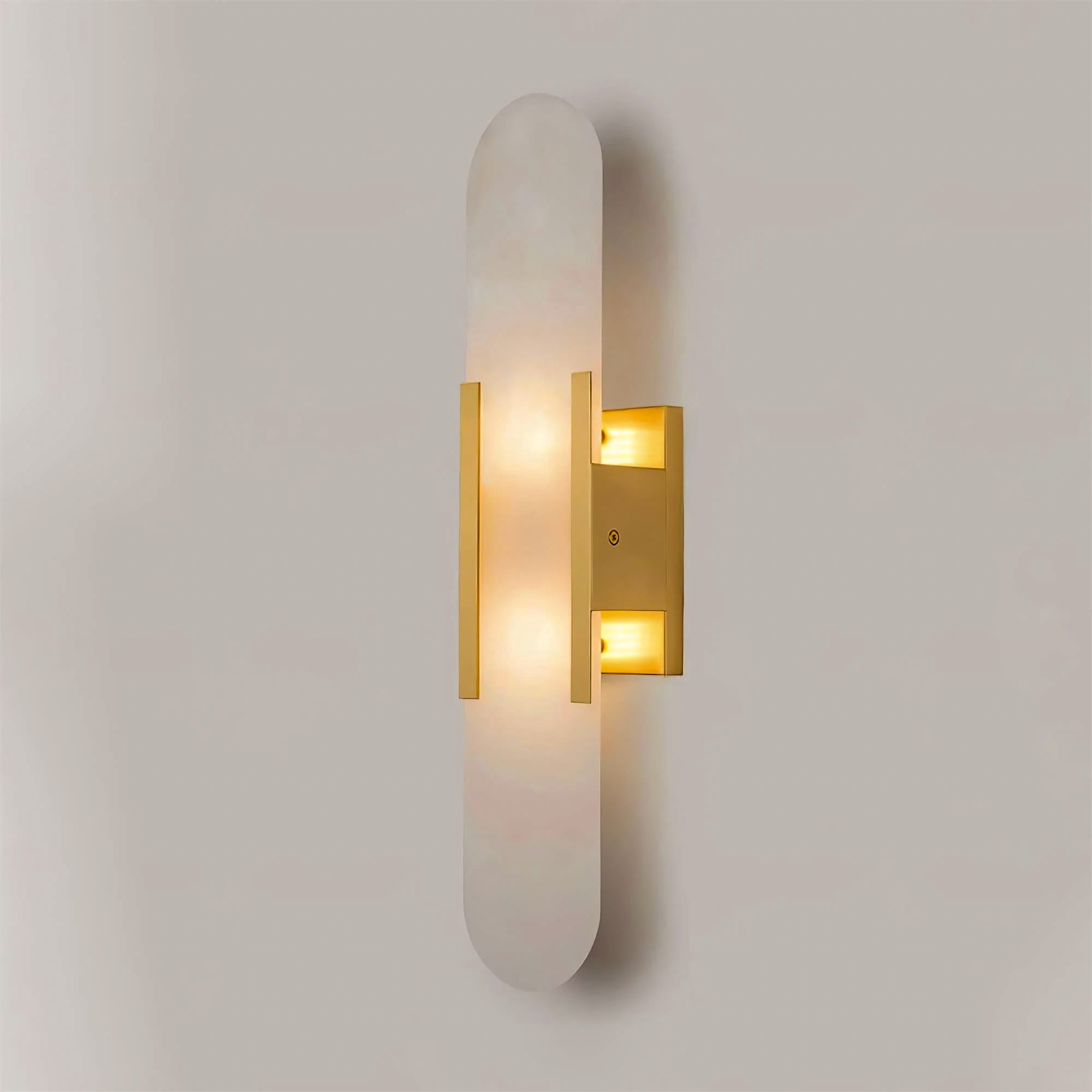Melange Elongated Alabaster Wall Lamp 13.8 in White Brass Indoor Lighting Decorative Modern Sconce | Thomler