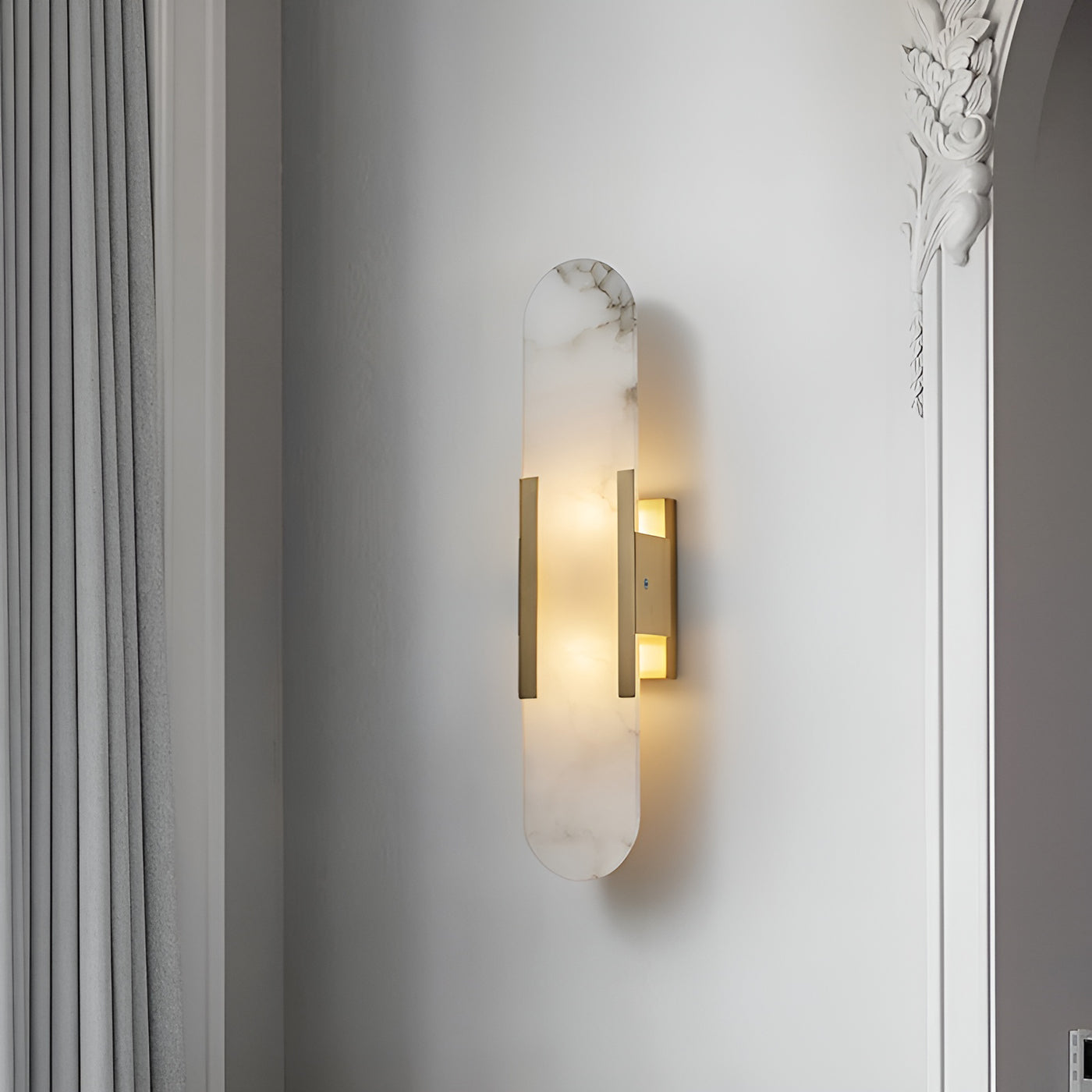 Melange Elongated Alabaster Wall Lamp 13.8 in White Brass Indoor Lighting Decorative Modern Sconce | Thomler