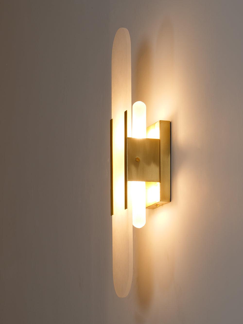 Melange Elongated Alabaster Wall Lamp 13.8 in White Brass Indoor Lighting Decorative Modern Sconce | Thomler