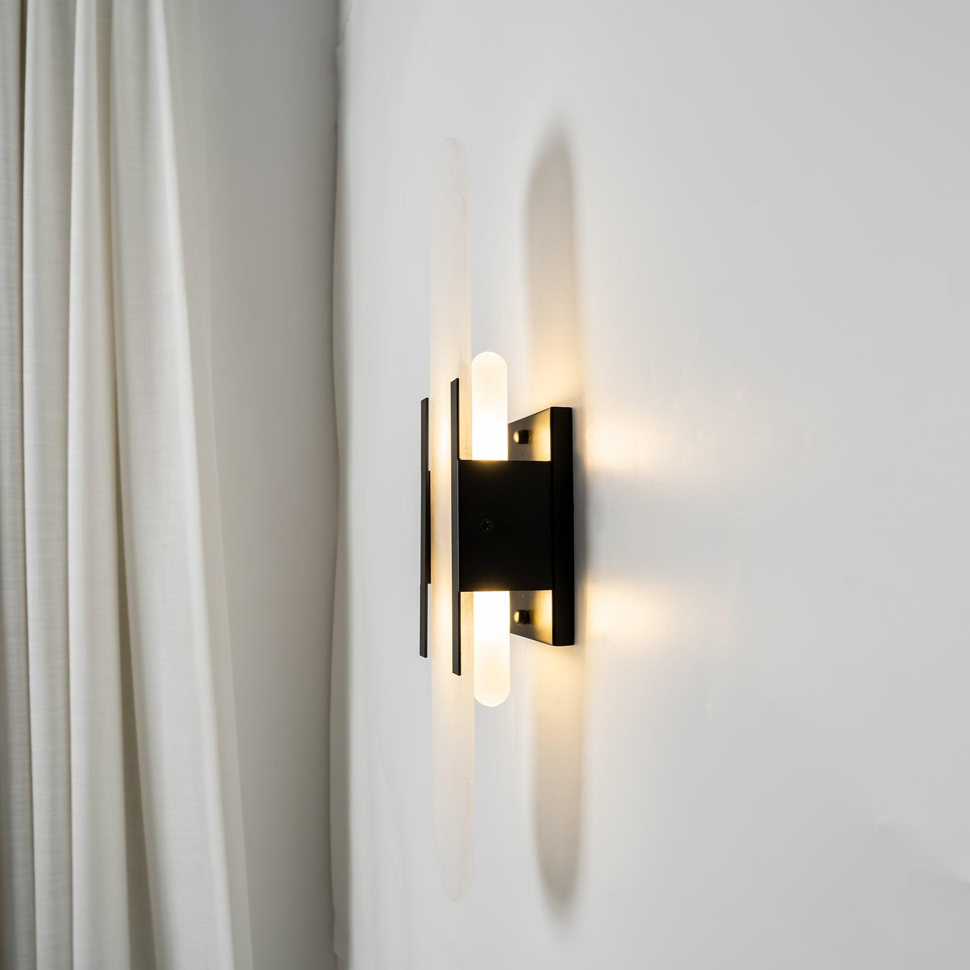 Melange Elongated Alabaster Wall Lamp 13.8 in White Brass Indoor Lighting Decorative Modern Sconce | Thomler