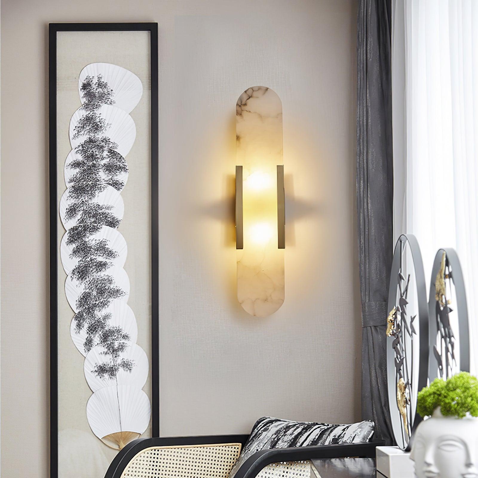 Melange Elongated Alabaster Wall Lamp 13.8 in White Brass Indoor Lighting Decorative Modern Sconce | Thomler