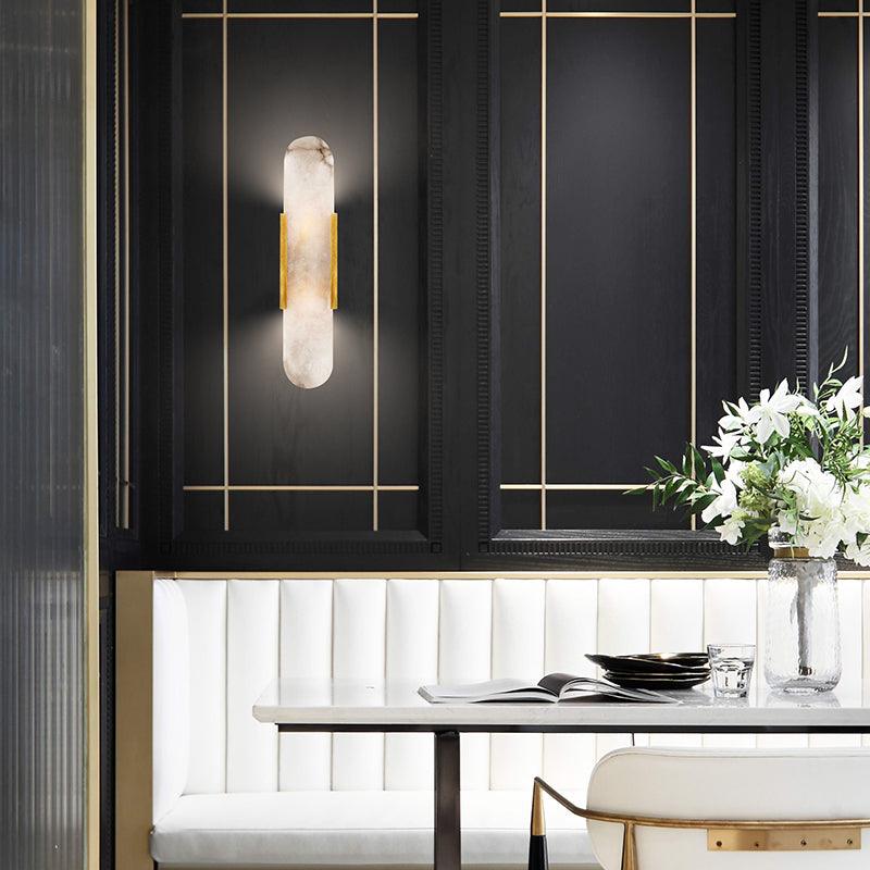 Melange Elongated Alabaster Wall Lamp 13.8 in White Brass Indoor Lighting Decorative Modern Sconce | Thomler