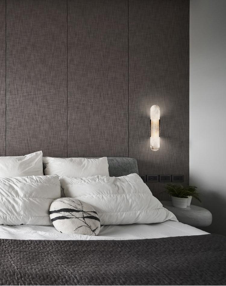 Melange Elongated Alabaster Wall Lamp 13.8 in White Brass Indoor Lighting Decorative Modern Sconce | Thomler