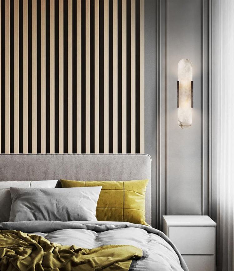 Melange Elongated Alabaster Wall Lamp 13.8 in White Brass Indoor Lighting Decorative Modern Sconce | Thomler