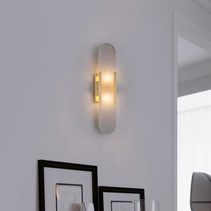 Melange Elongated Alabaster Wall Lamp 13.8 in White Brass Indoor Lighting Decorative Modern Sconce | Thomler