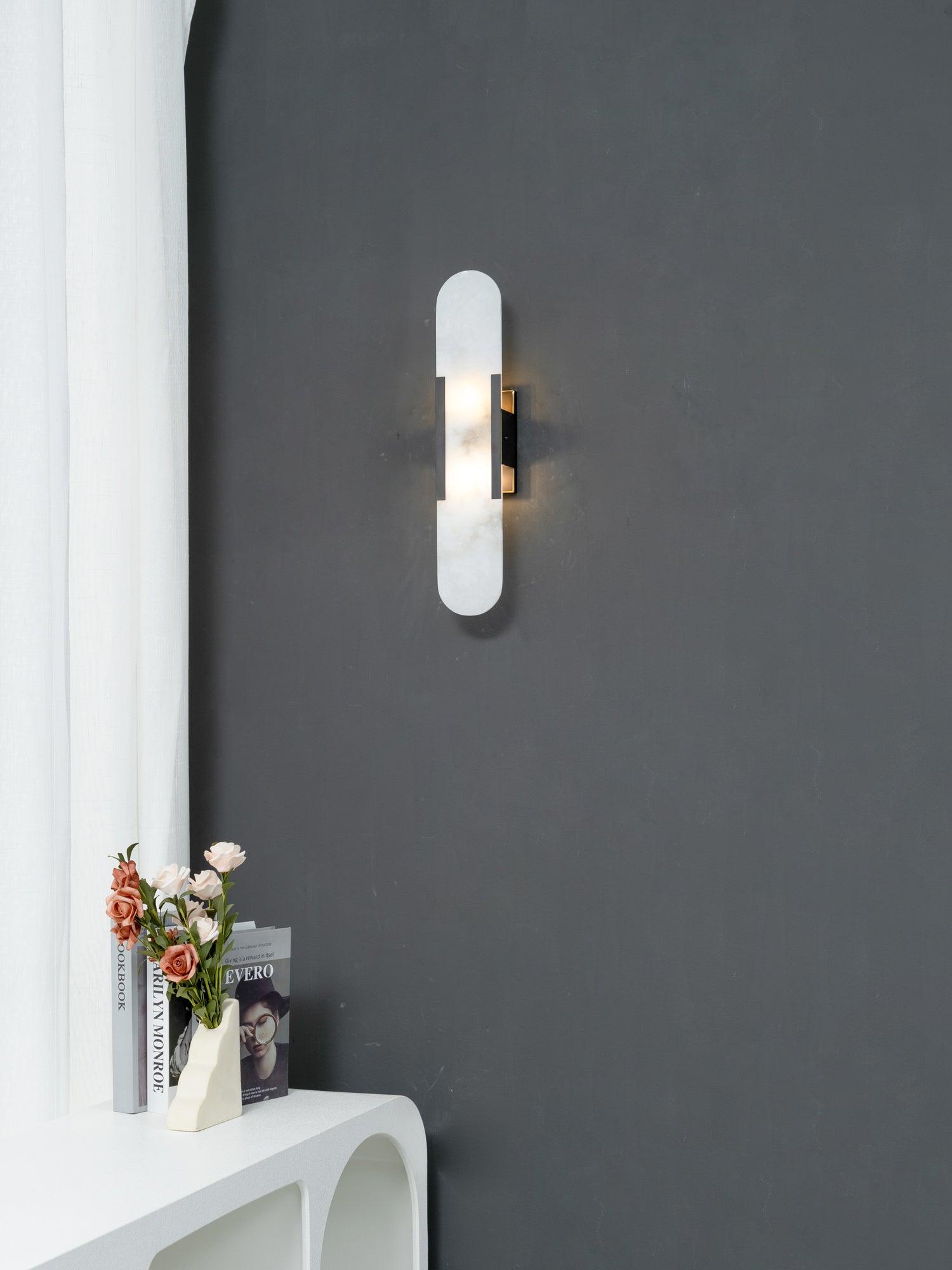 Melange Elongated Alabaster Wall Lamp 13.8 in White Brass Indoor Lighting Decorative Modern Sconce | Thomler