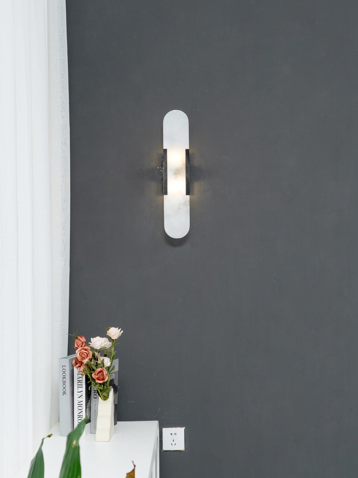 Melange Elongated Alabaster Wall Lamp 13.8 in White Brass Indoor Lighting Decorative Modern Sconce | Thomler