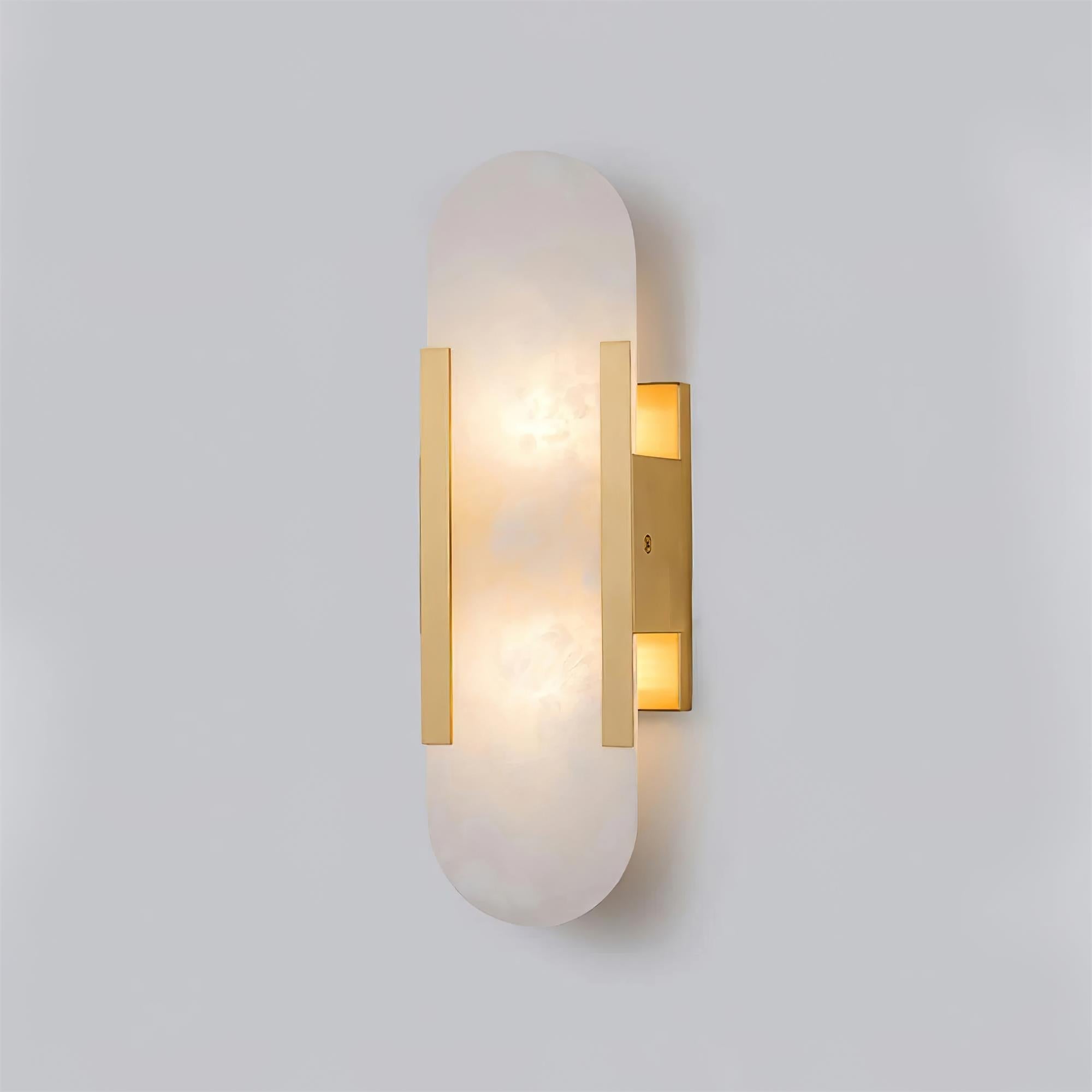 Melange Elongated Alabaster Wall Lamp 13.8 in White Brass Indoor Lighting Decorative Modern Sconce | Thomler