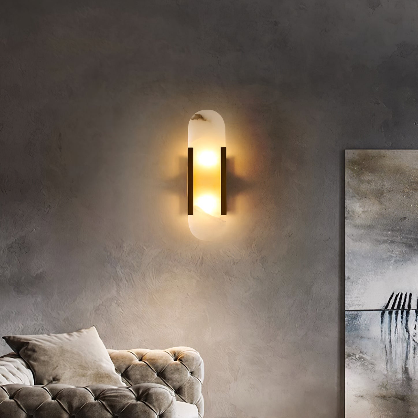 Melange Elongated Alabaster Wall Lamp 13.8 in White Brass Indoor Lighting Decorative Modern Sconce | Thomler