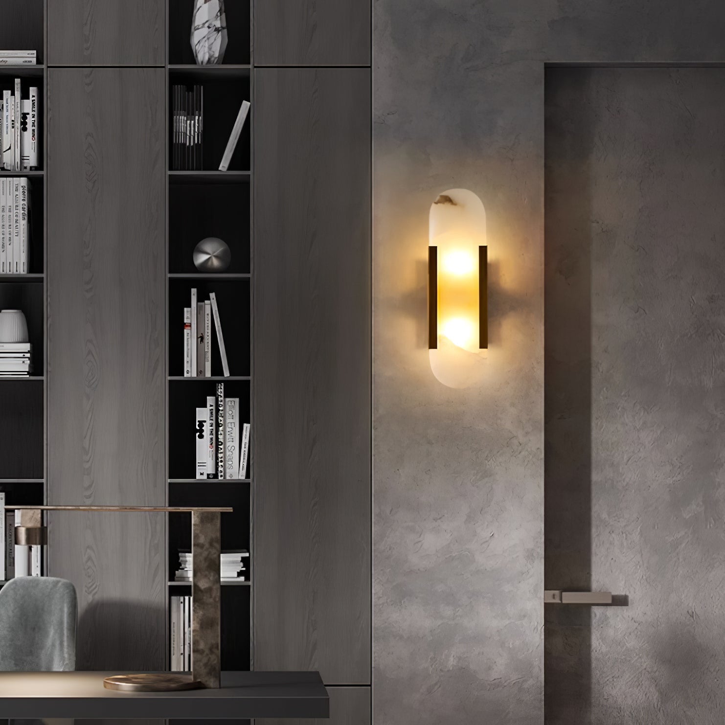Melange Elongated Alabaster Wall Lamp 13.8 in White Brass Indoor Lighting Decorative Modern Sconce | Thomler