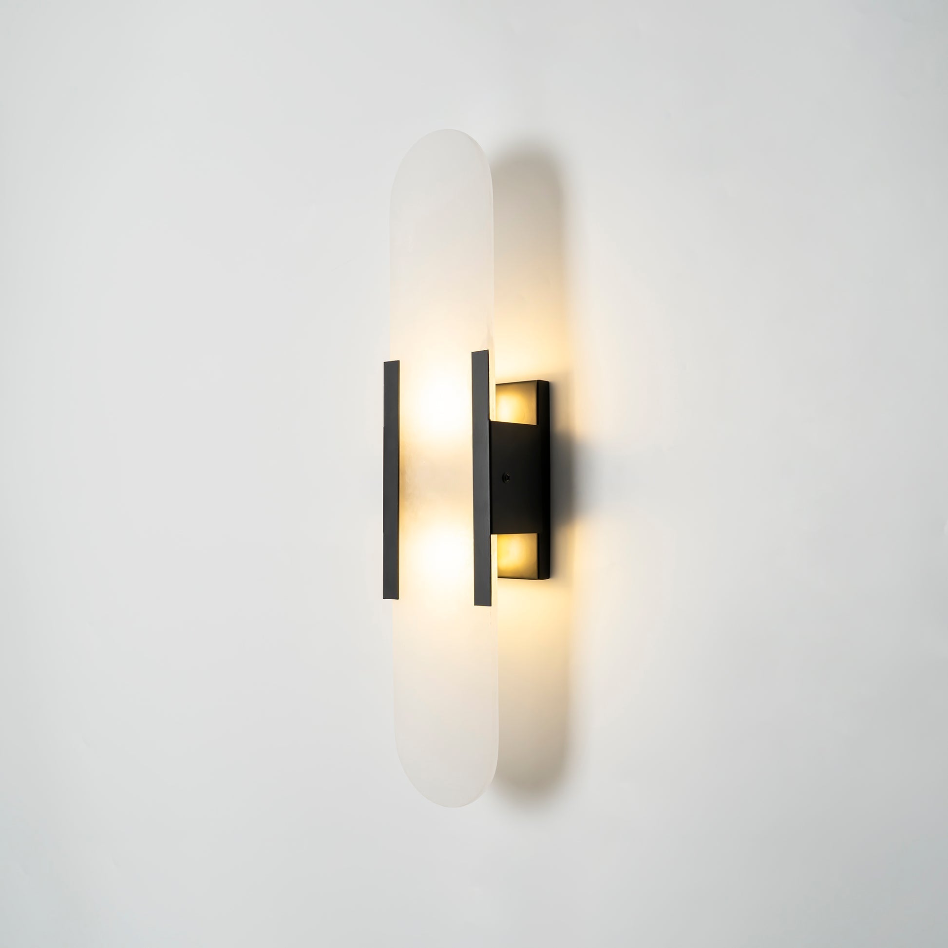 Melange Elongated Alabaster Wall Lamp 13.8 in White Brass Indoor Lighting Decorative Modern Sconce | Thomler