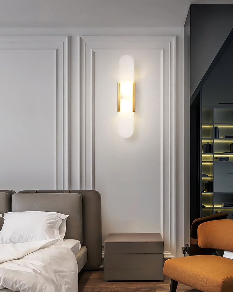 Melange Elongated Alabaster Wall Lamp 13.8 in White Brass Indoor Lighting Decorative Modern Sconce | Thomler