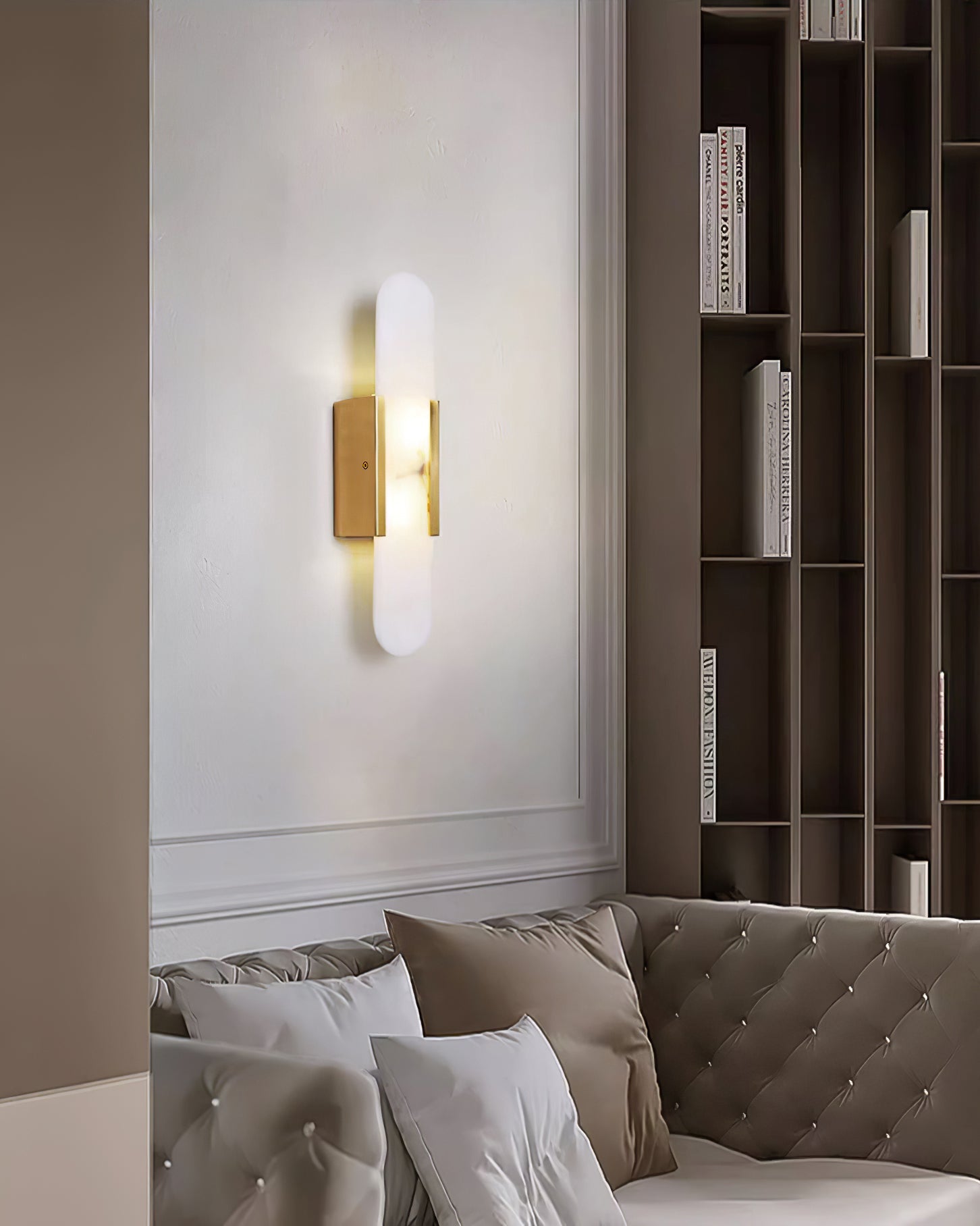 Melange Elongated Alabaster Wall Lamp 13.8 in White Brass Indoor Lighting Decorative Modern Sconce | Thomler