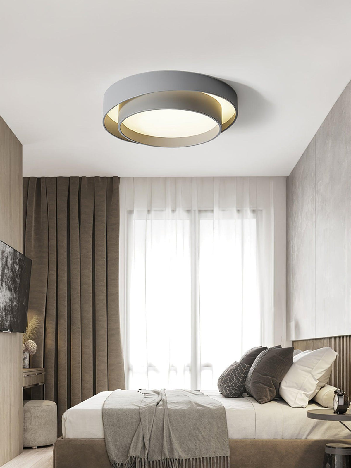 Modern Layered Drum Flush Mount Ceiling Light with Integrated LED for Living Room & Bedroom | Thomler