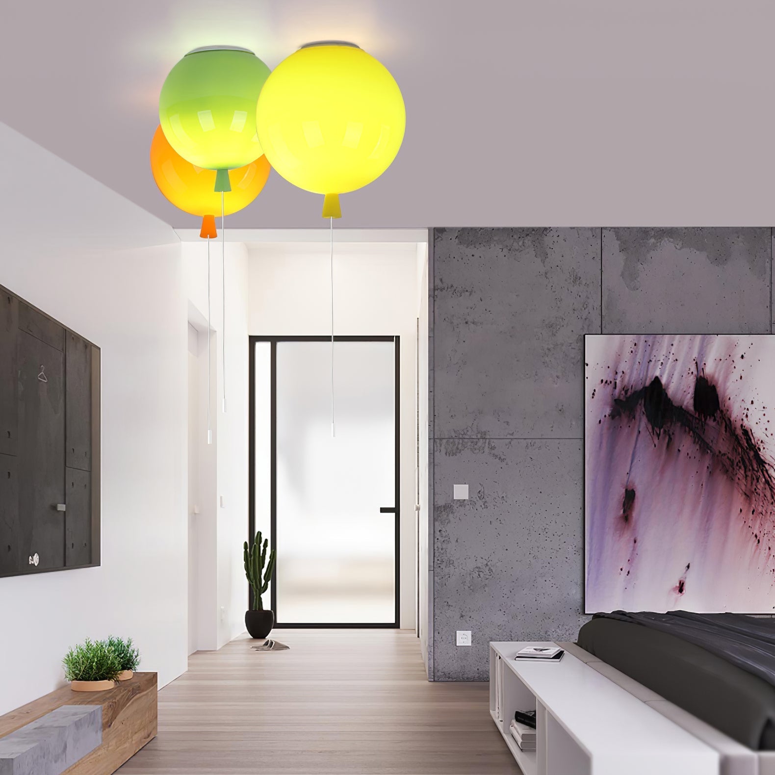 Ceiling Lamp Plastic Balloon 35.0 cm Yellow Childrens Room Pull Cord Hanging Light Playroom Nursery E27 Fixture | Thomler