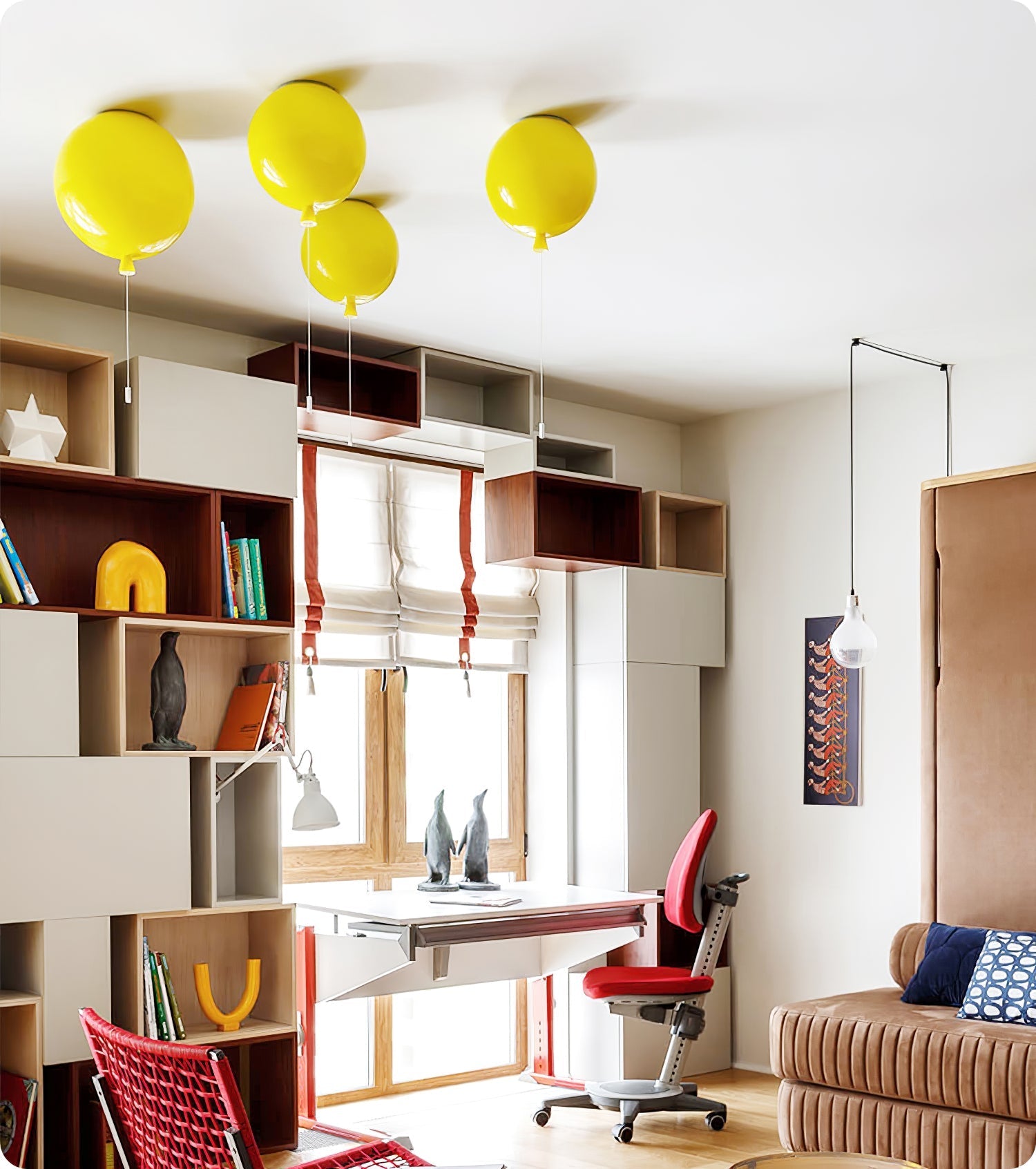 Ceiling Lamp Plastic Balloon 35.0 cm Yellow Childrens Room Pull Cord Hanging Light Playroom Nursery E27 Fixture | Thomler