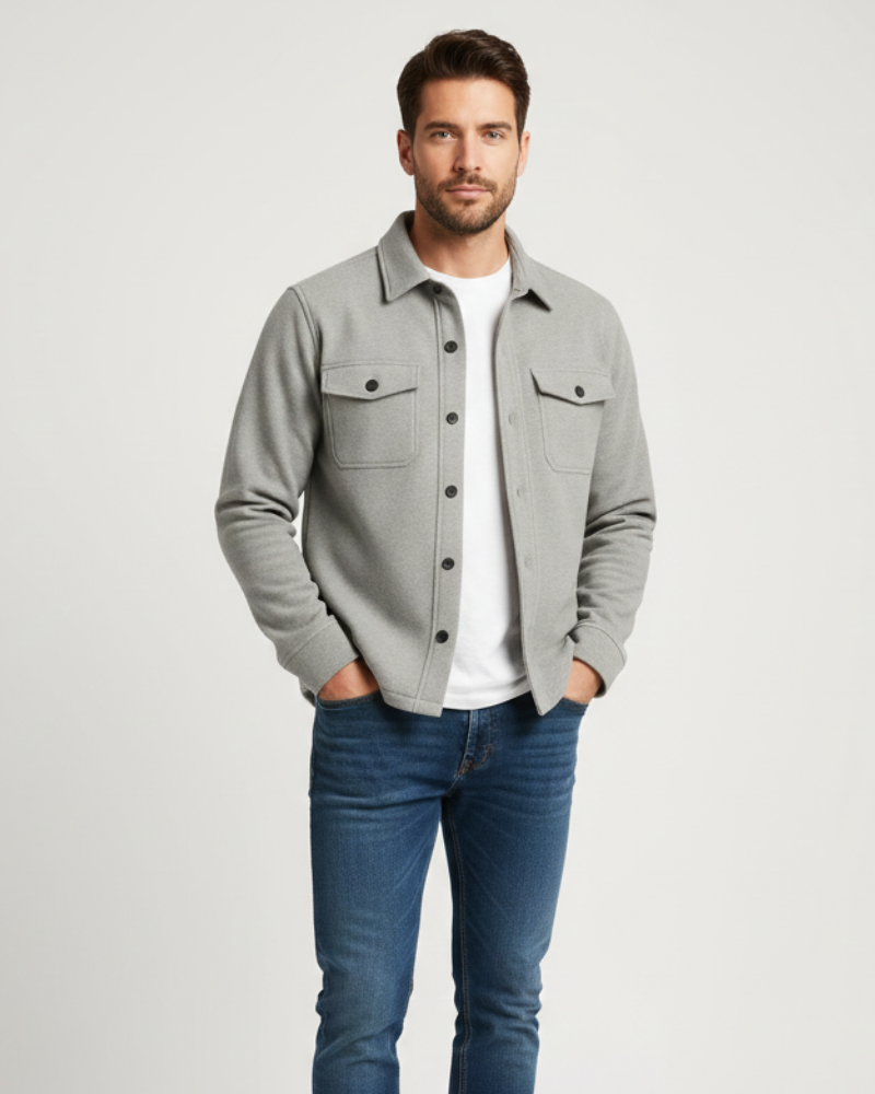 Classic Overshirt Jacket with Double Chest Pockets & Full Button Closure for Men | Versatile Layering Piece for Smart Casual Fall Winter | Thomler