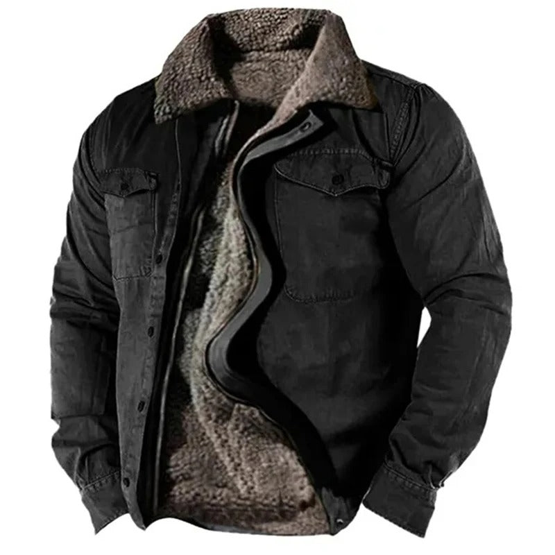 Hip-Length Faux Suede Jacket for Men – Classic Cowboy Collar, Snap-Front Design, Contrast Topstitching – Casual Western Outerwear | Thomler