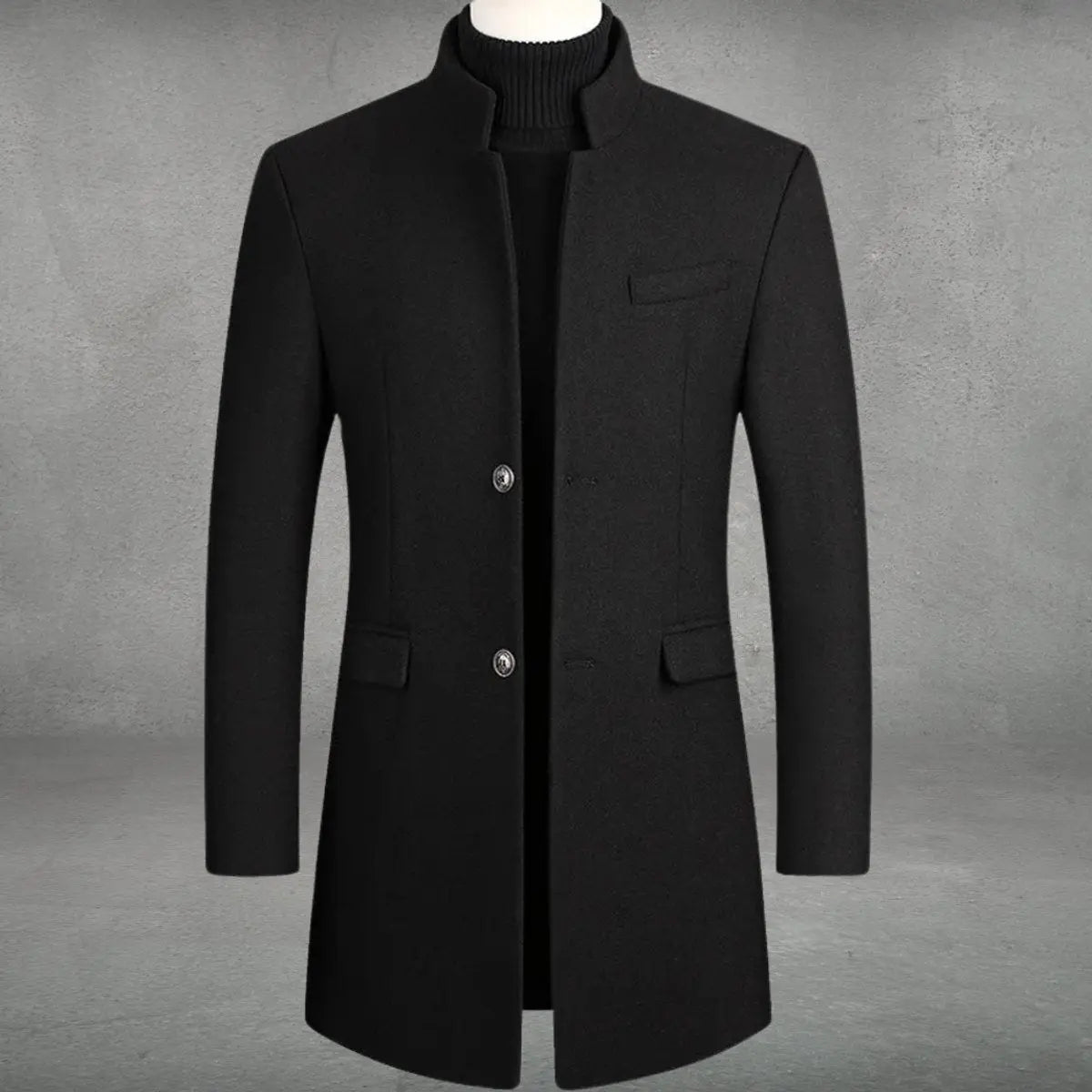 Men's Upright Collar Dress Coat in Blended Wool – Streamlined Business Topcoat for Fall & Winter | Thomler