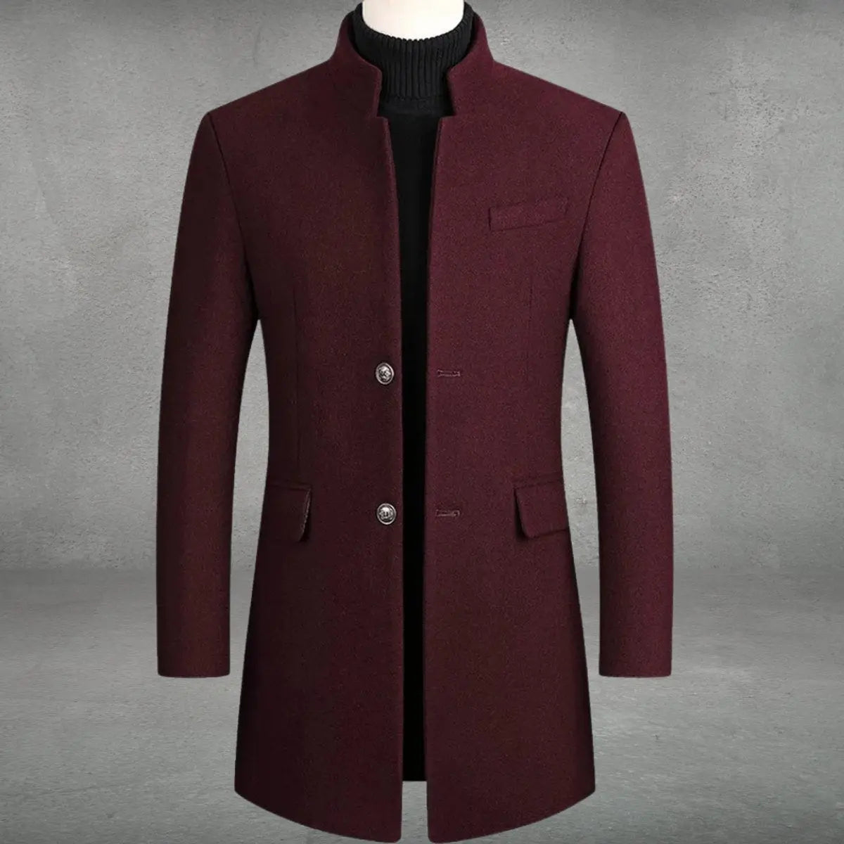Men's Upright Collar Dress Coat in Blended Wool – Streamlined Business Topcoat for Fall & Winter | Thomler