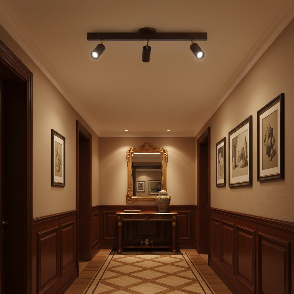 Track Lighting Wood Metal 16.5 in Plug-In LED Ceiling Wall Fixture Warm White Living Room Accent Lighting | Thomler