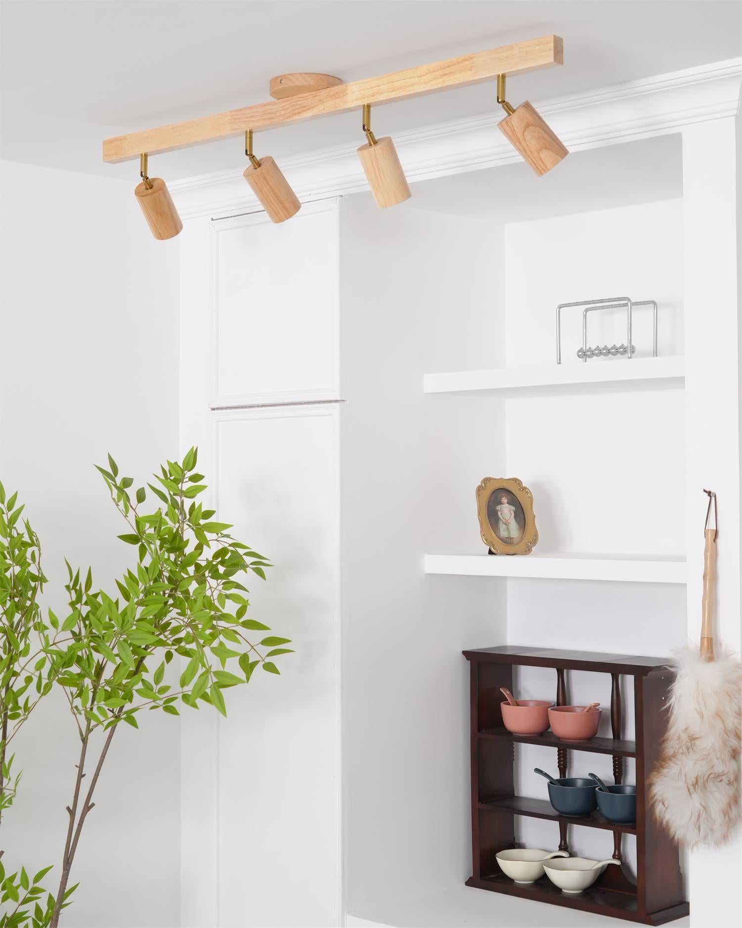 Track Lighting Wood Metal 16.5 in Plug-In LED Ceiling Wall Fixture Warm White Living Room Accent Lighting | Thomler