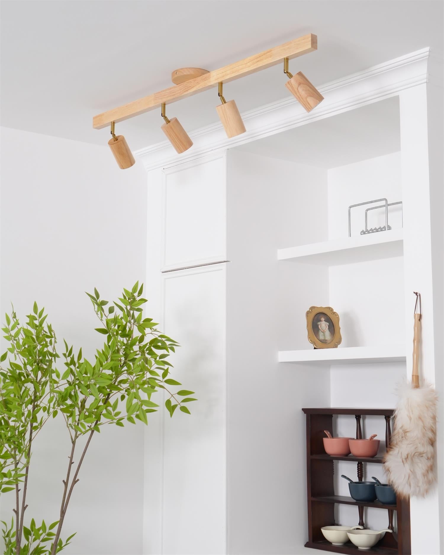 Track Lighting Wood Metal 16.5 in Plug-In LED Ceiling Wall Fixture Warm White Living Room Accent Lighting | Thomler