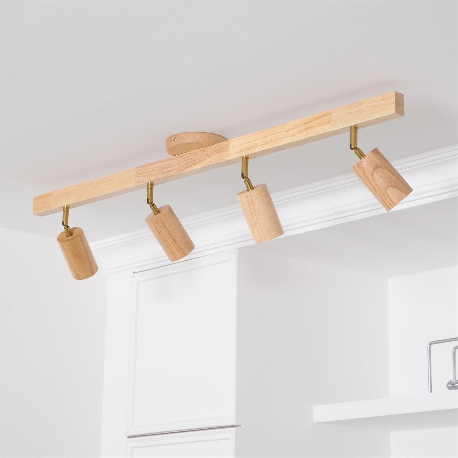 Track Lighting Wood Metal 16.5 in Plug-In LED Ceiling Wall Fixture Warm White Living Room Accent Lighting | Thomler