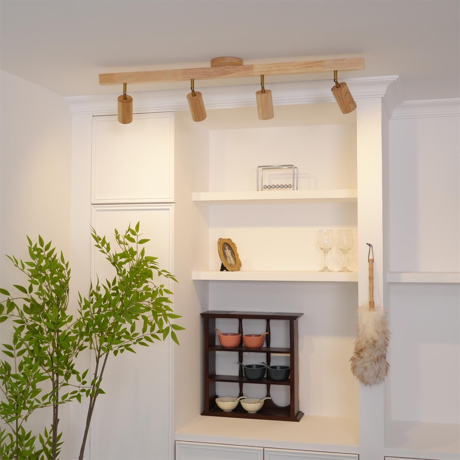Track Lighting Wood Metal 16.5 in Plug-In LED Ceiling Wall Fixture Warm White Living Room Accent Lighting | Thomler