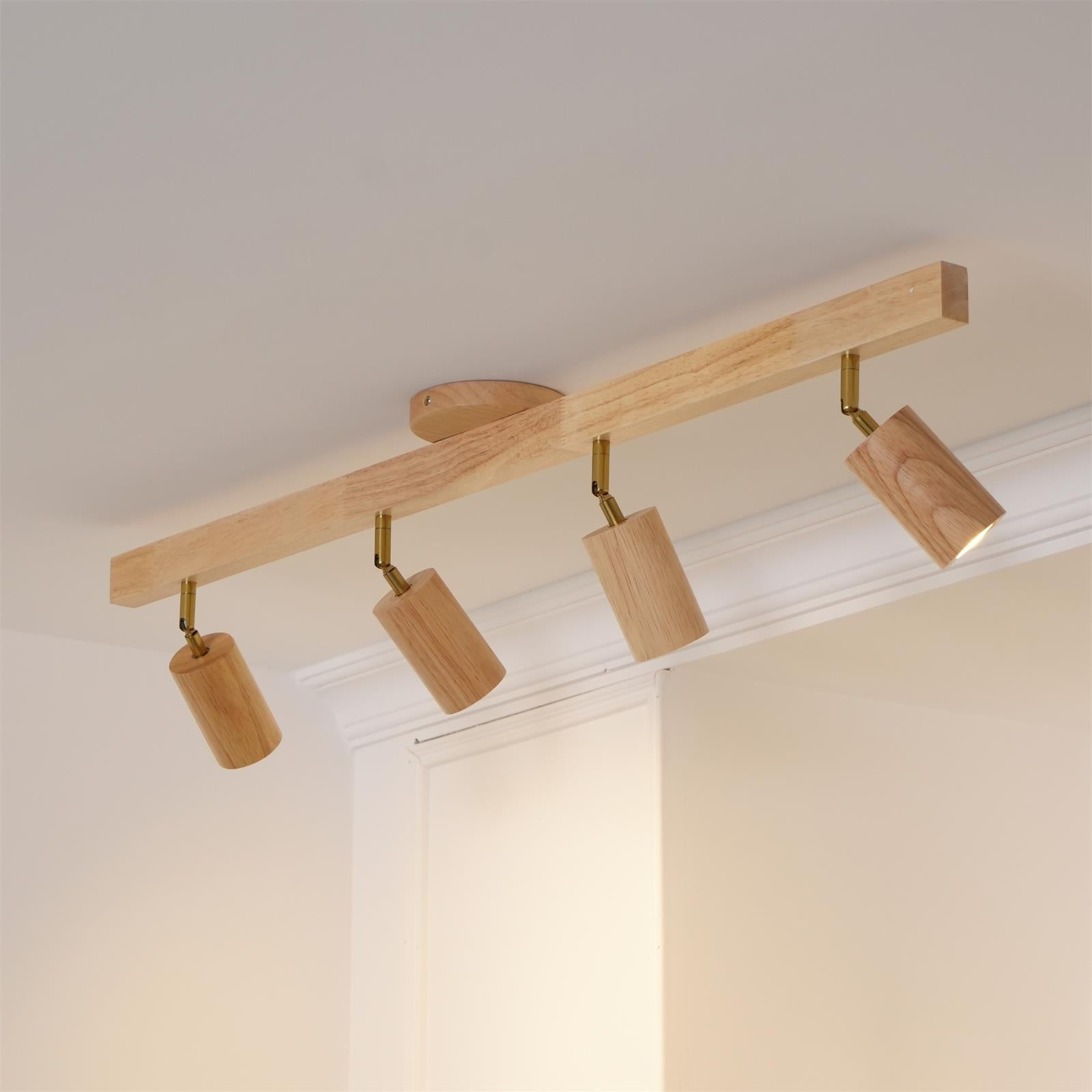 Track Lighting Wood Metal 16.5 in Plug-In LED Ceiling Wall Fixture Warm White Living Room Accent Lighting | Thomler