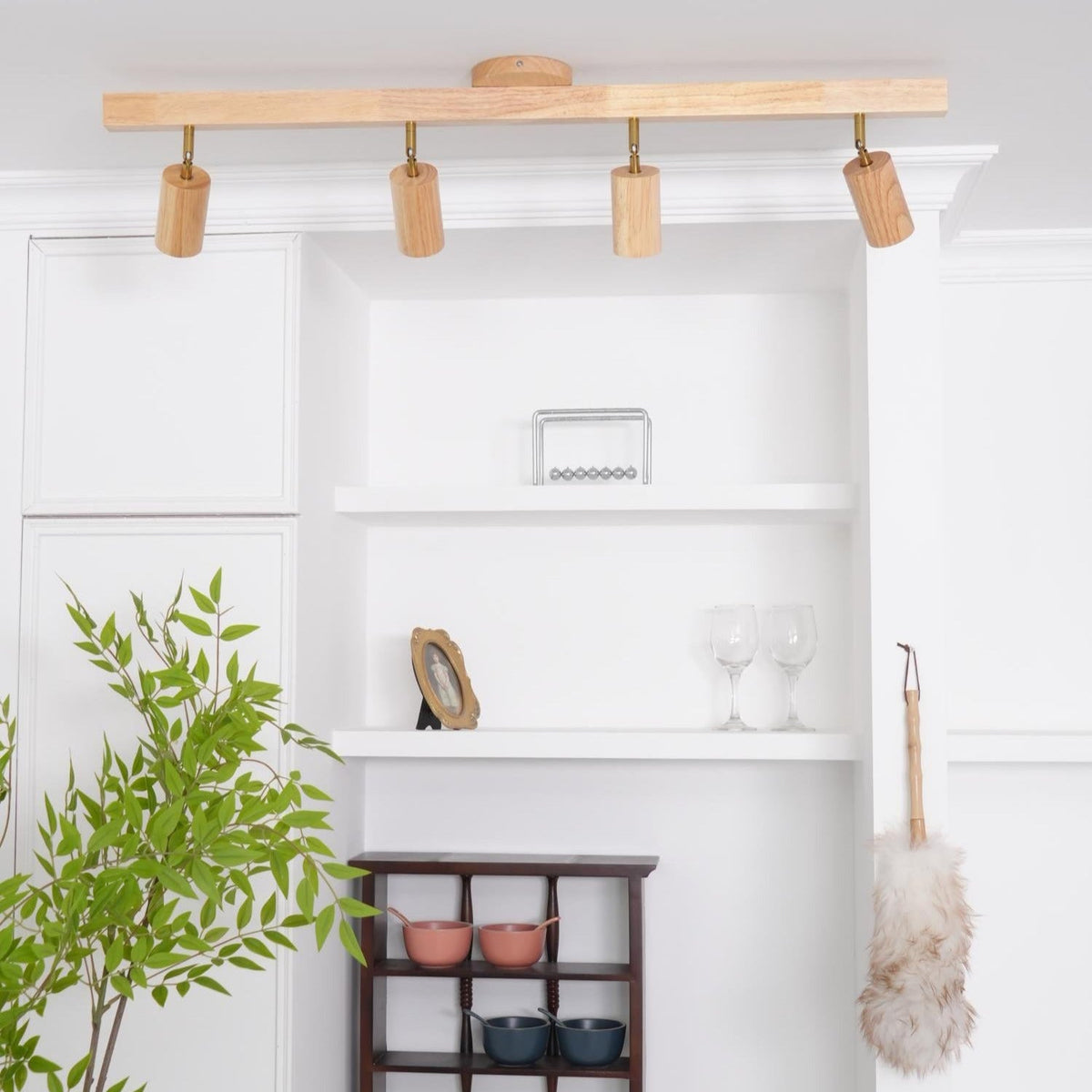 Adjustable Wooden Track Spotlight with Brass Accents for Modern Interior Accent Lighting | Thomler
