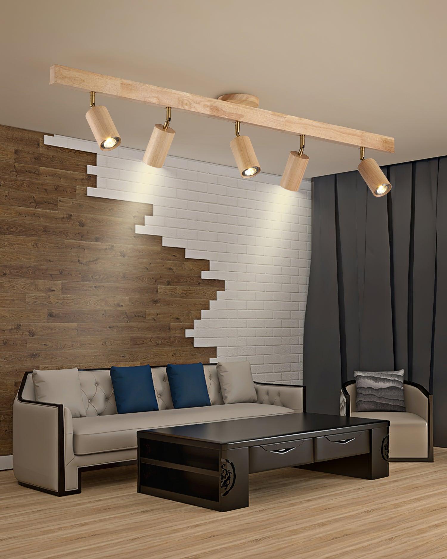 Track Lighting Wood Metal 16.5 in Plug-In LED Ceiling Wall Fixture Warm White Living Room Accent Lighting | Thomler