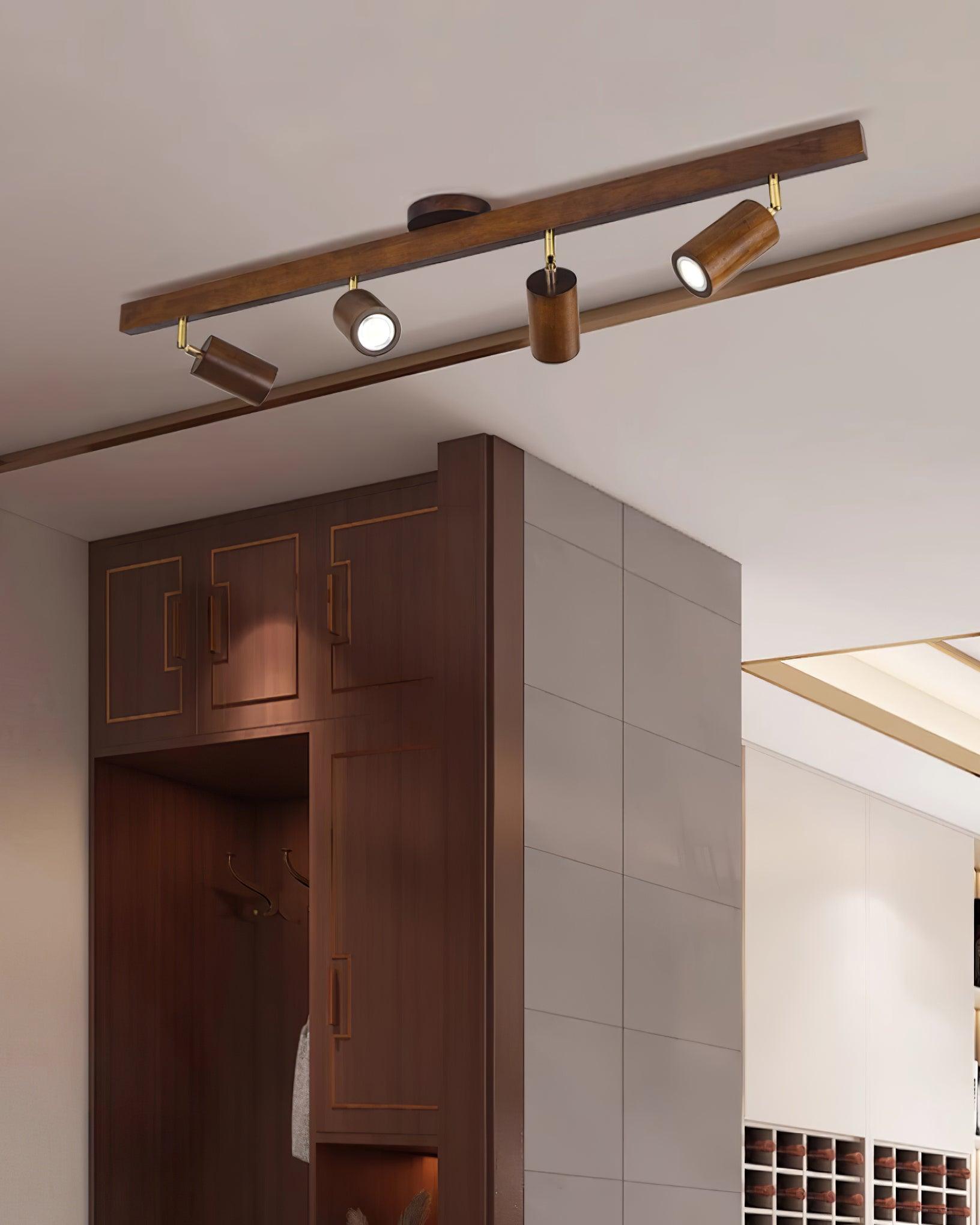 Track Lighting Wood Metal 16.5 in Plug-In LED Ceiling Wall Fixture Warm White Living Room Accent Lighting | Thomler